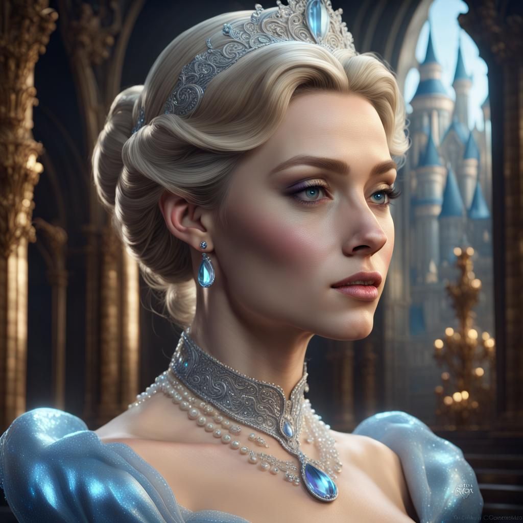 Crystal Cinderella Fantasy Portrait in Detailed Glass