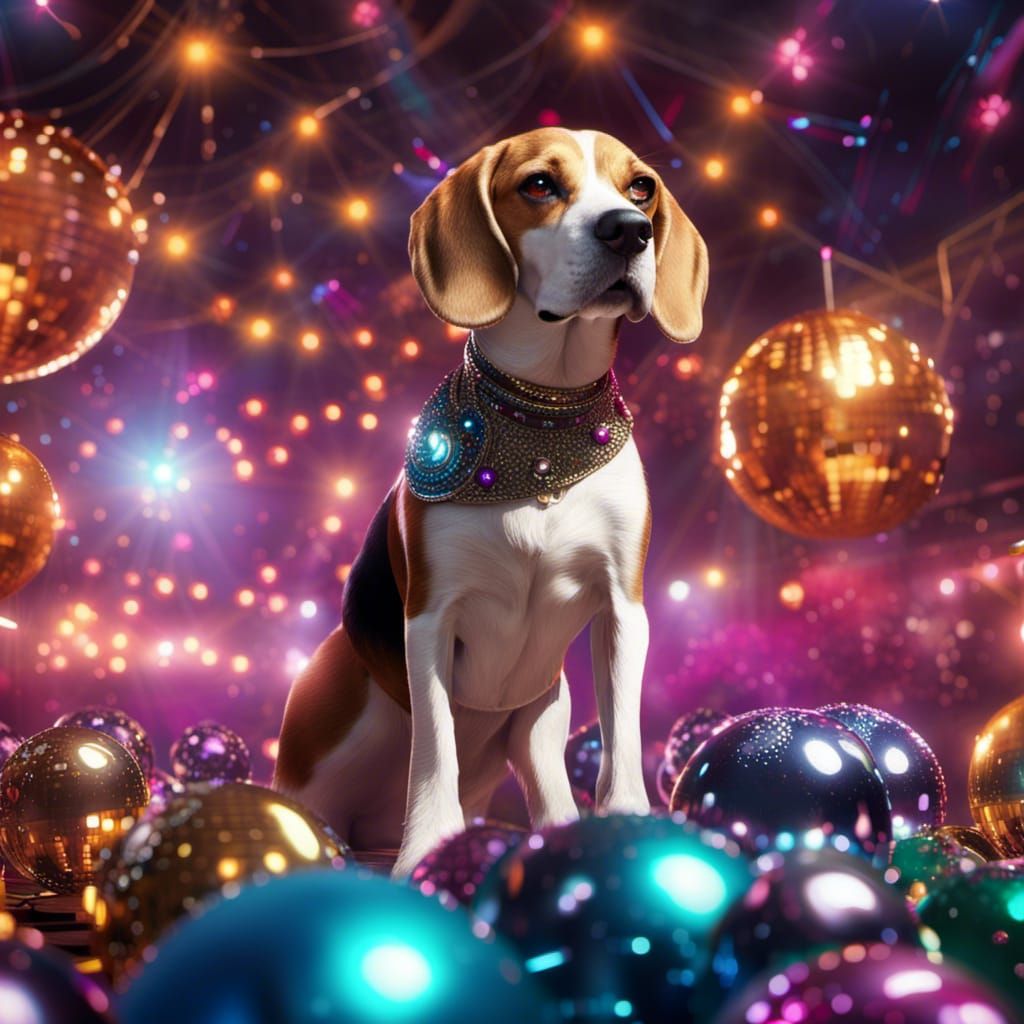 Luxury Beagle at Disco Party in Detailed Digital Painting