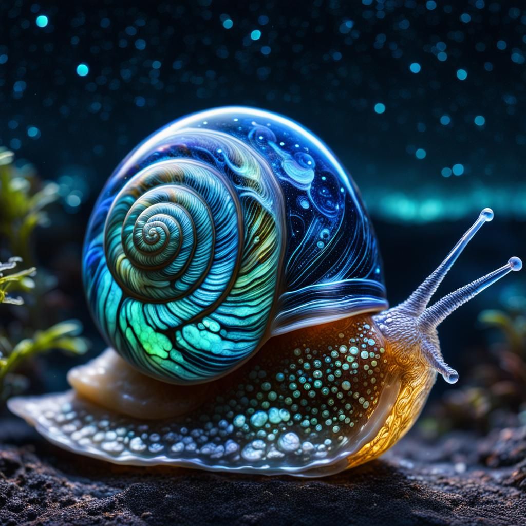 Bioluminescent Plant Inside Glass Snail Shell