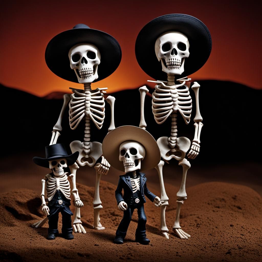 Skeleton Desperadoes in the Old West