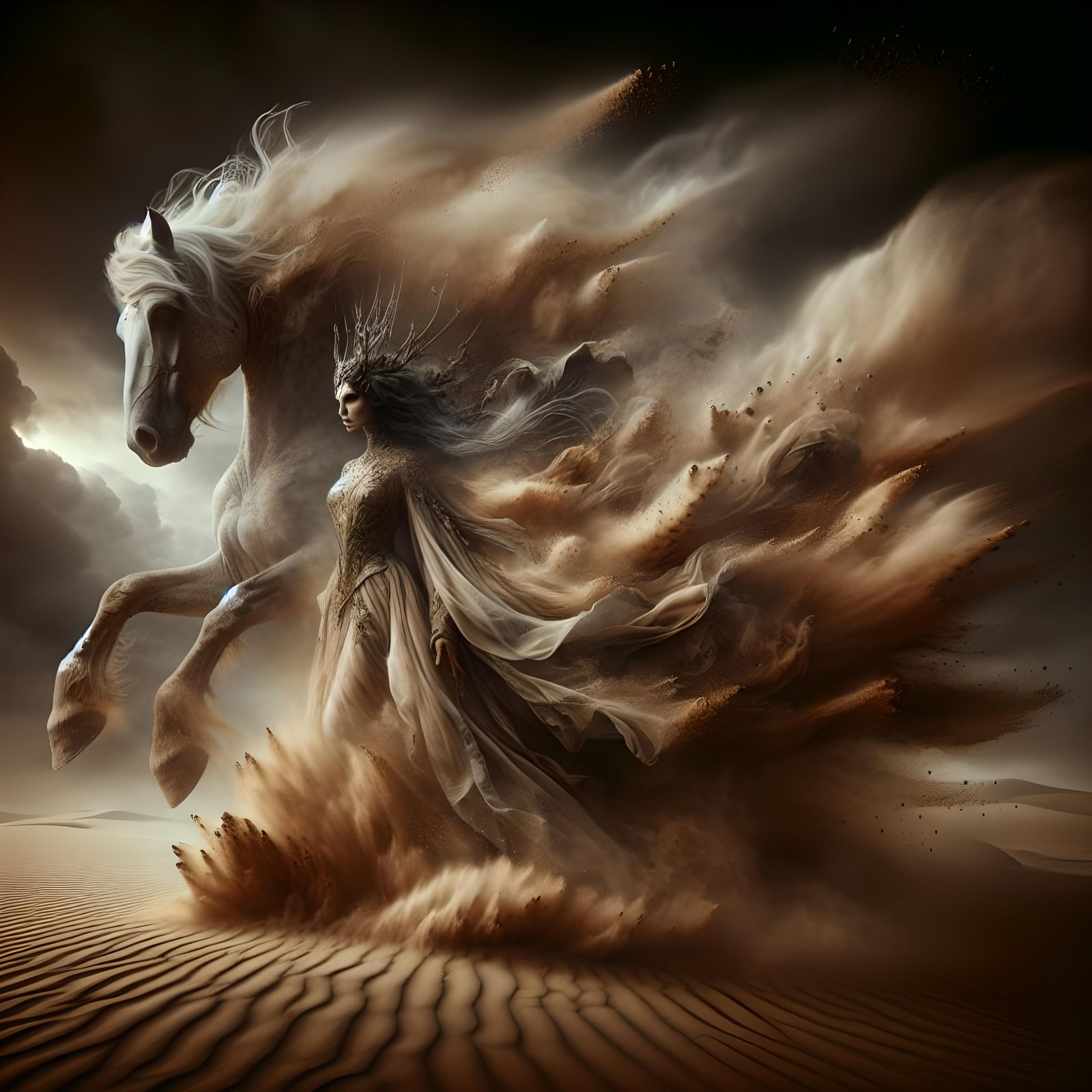 Sandstorm Elemental Queen Emerges in Double Exposure