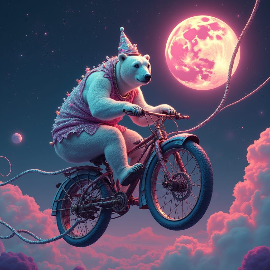 Polar Bear Circus Rider on Twisted Metal Bike
