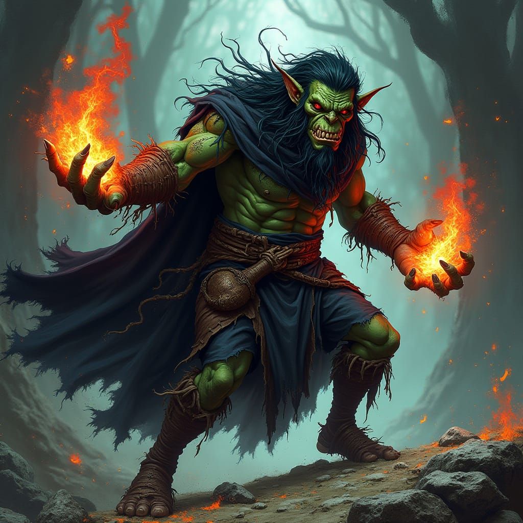 Orc Shaman Wielding Chaotic Magic