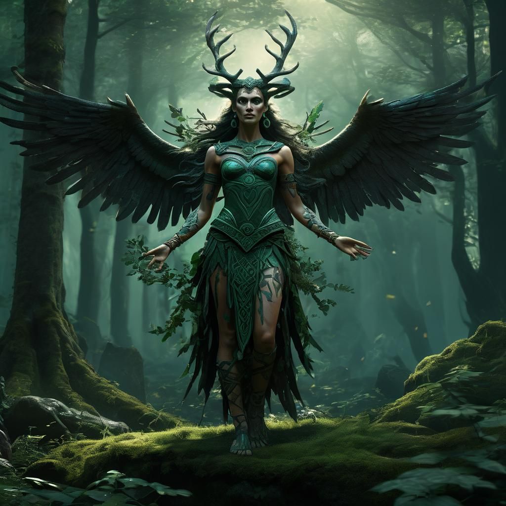 Celtic Deity Blending with Nature: Dark Fantasy Art