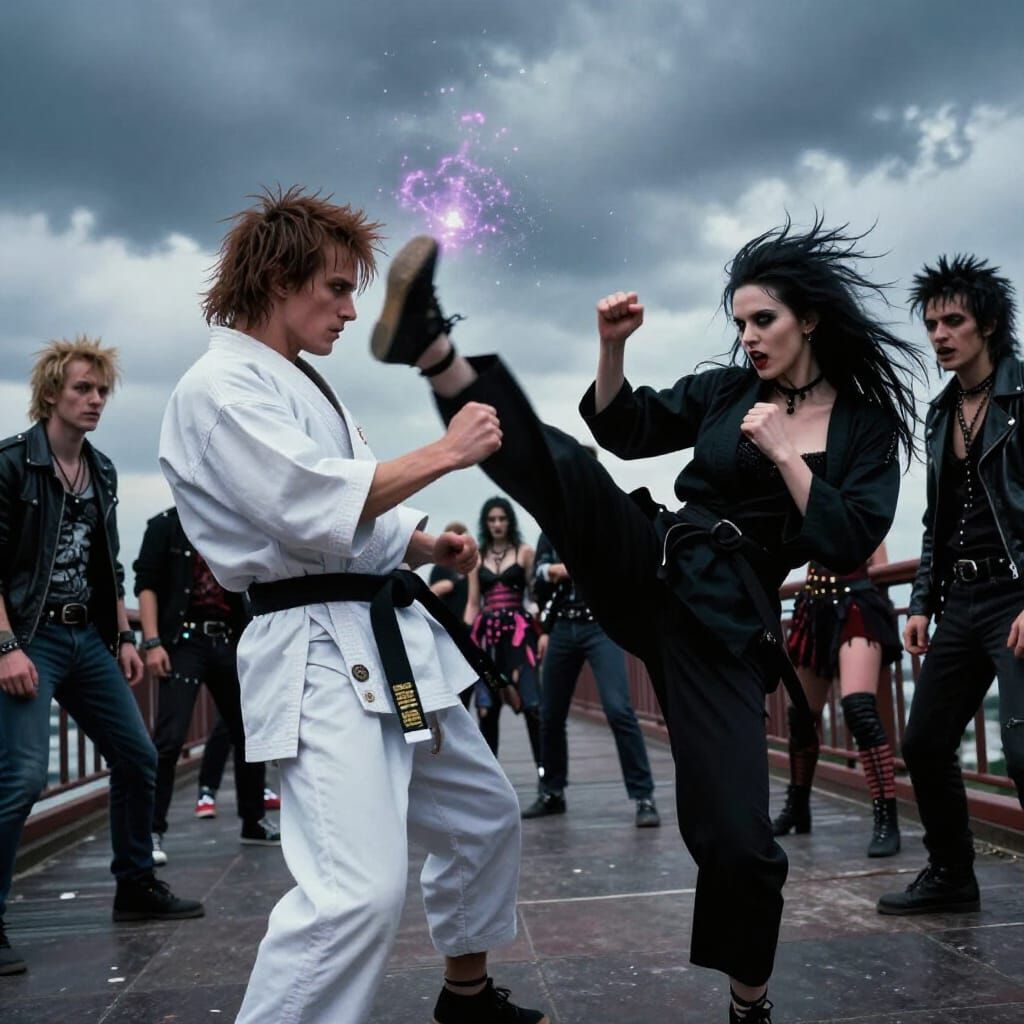 Karate Battle on Bridge with Magical Mistress