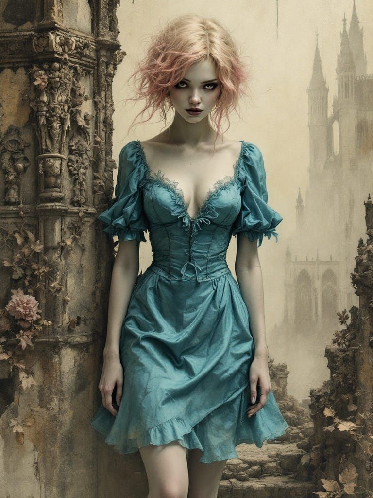 Victorian Gothic Pin-Up in Surrealist Style