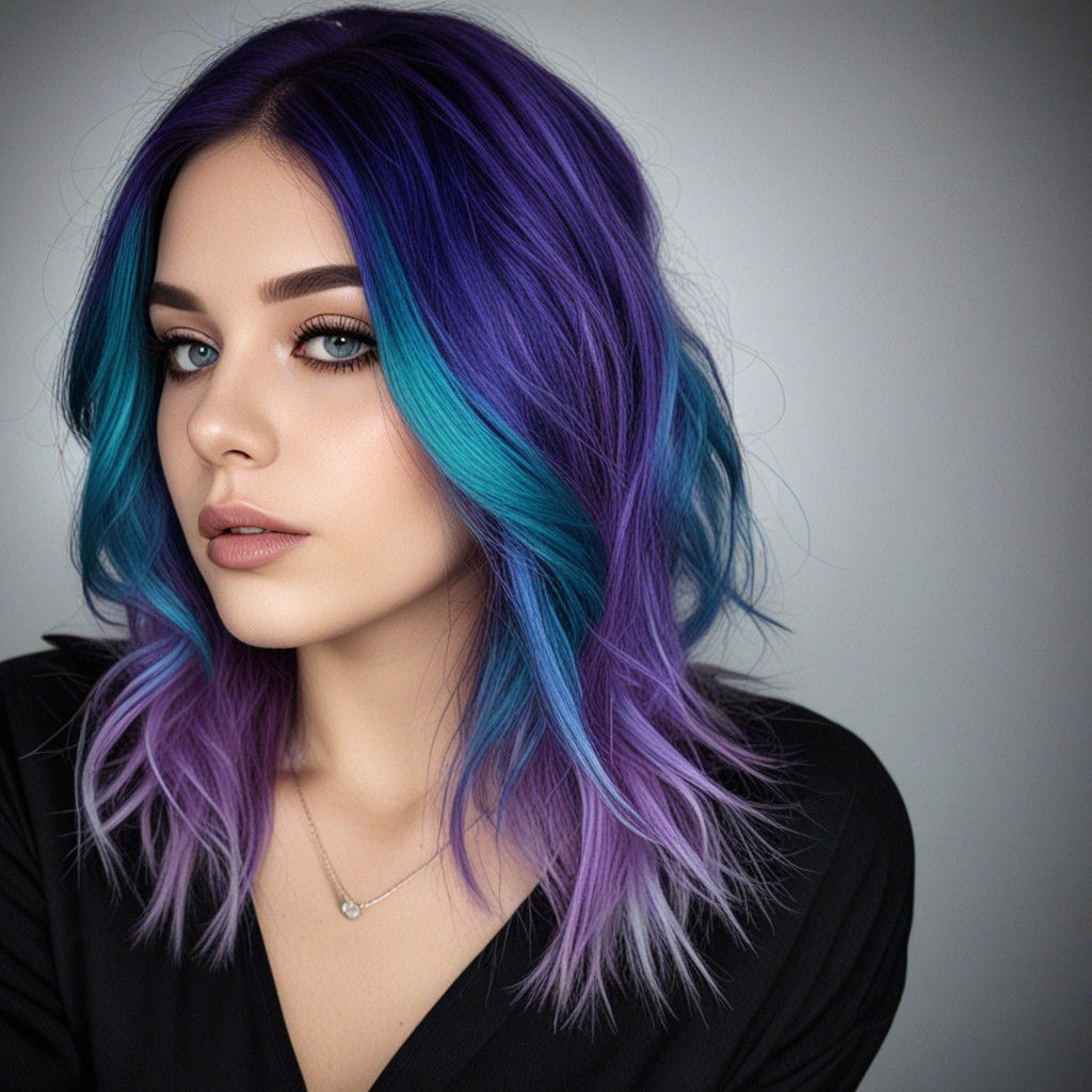 Manic Pixie dream girl with Emerald green holographic hair w...