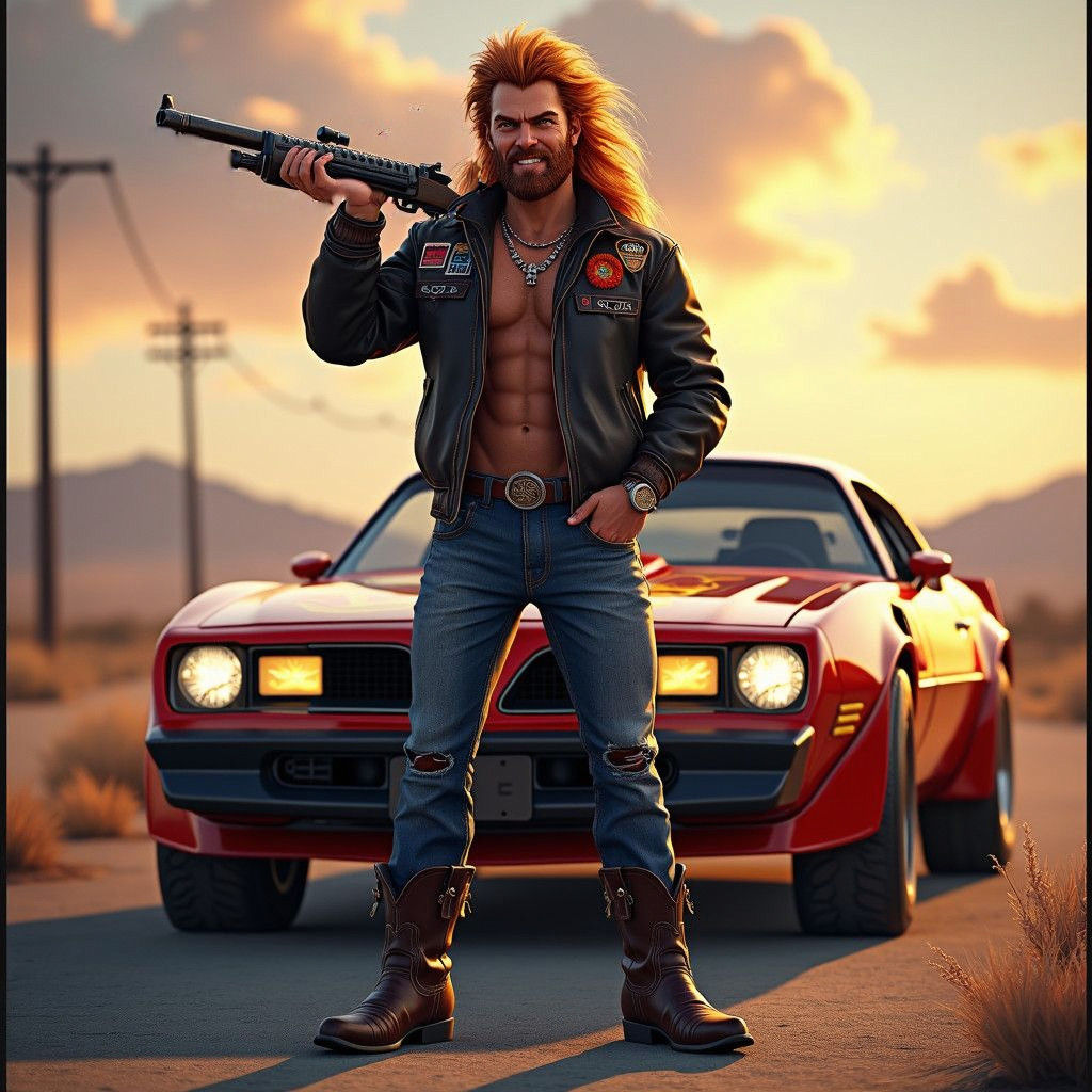 Redneck Character with Mullet in Detailed Matte Painting