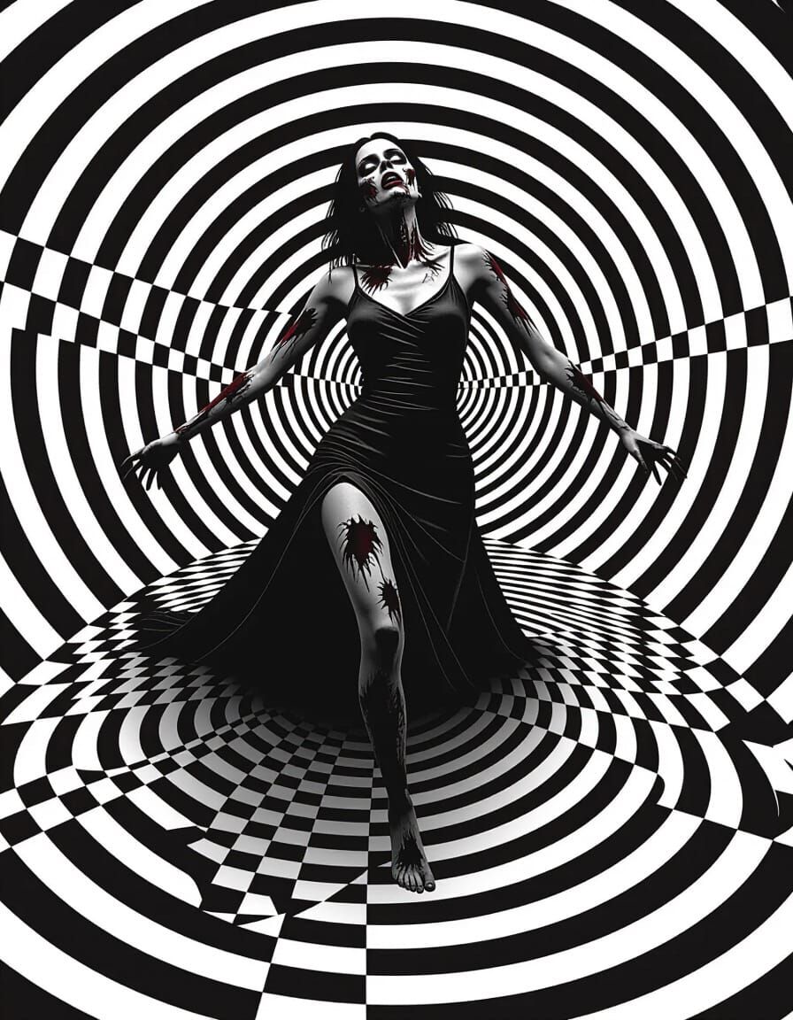 Elegant Zombie Figure Constructed from Interference Patterns