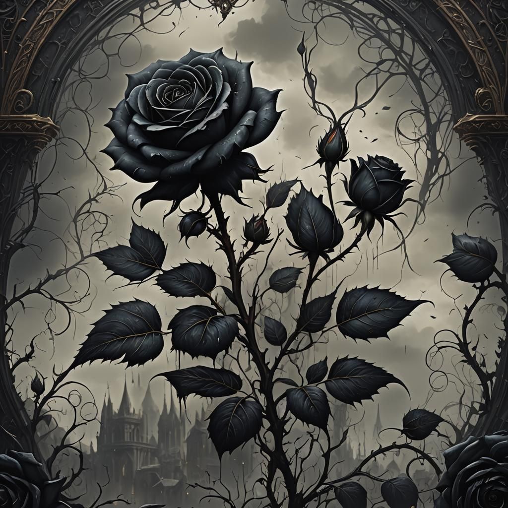 Gothic Black Rose Illustration in Dark Tones