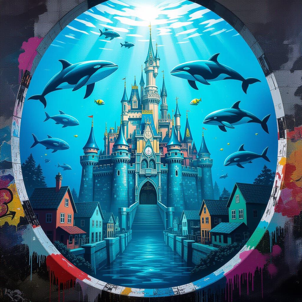 Vibrant Underwater City with Castle and Marine Life