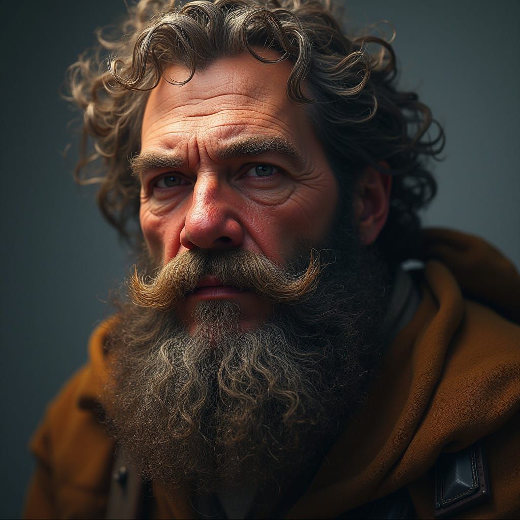 Ruggedly Handsome Patriarch with Luxuriant Beard and Mustach...