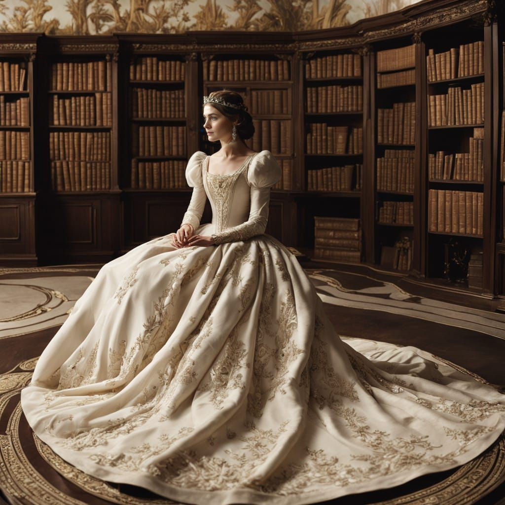 Regal Dreamer in an Antique Library Setting