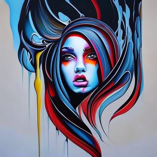 Tearful Girl in Colorful Graffiti Street Art