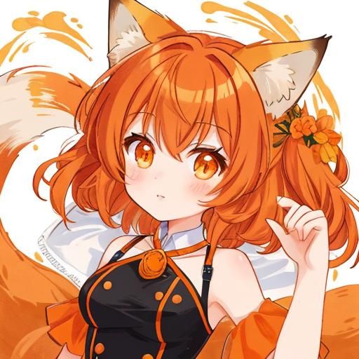 Stunning Fox Girl with Orange Hair and Eyes
