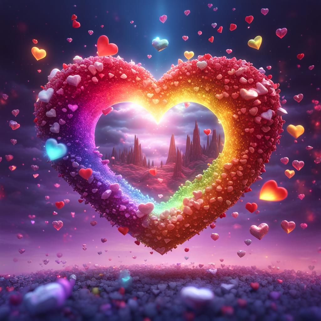 Crystal Heart with Rainbow Aura in 3D