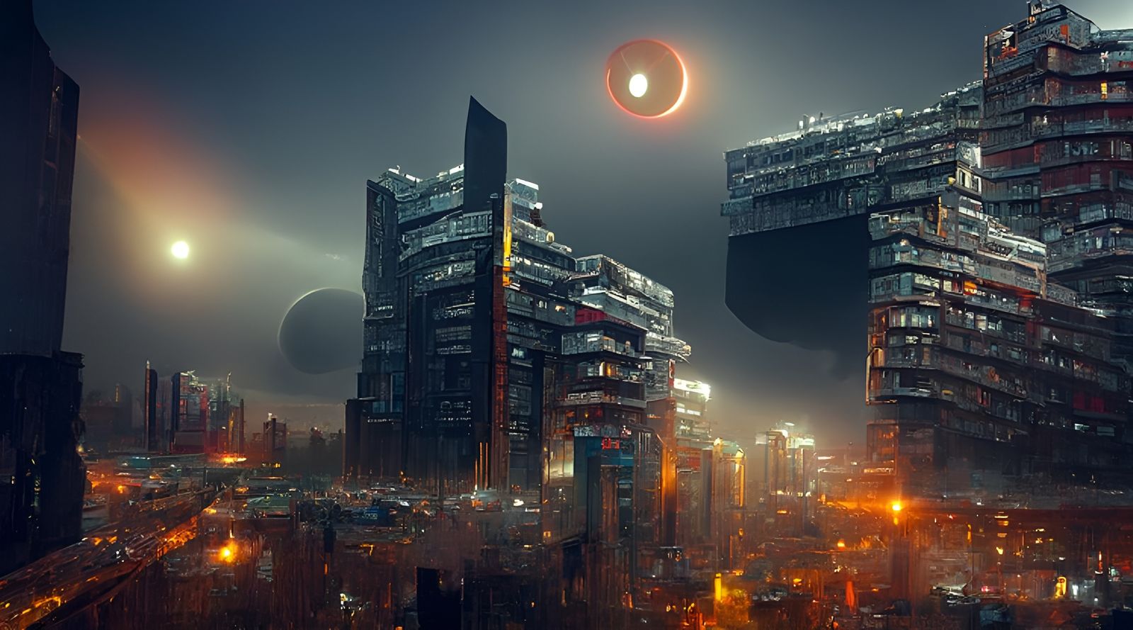 Eclipse Over Cyberpunk Dystopian City in 8K
