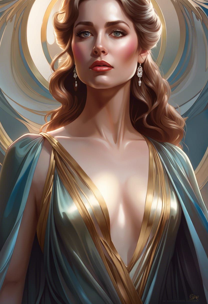 Woman in Silk Gown, Detailed Fantasy Portrait