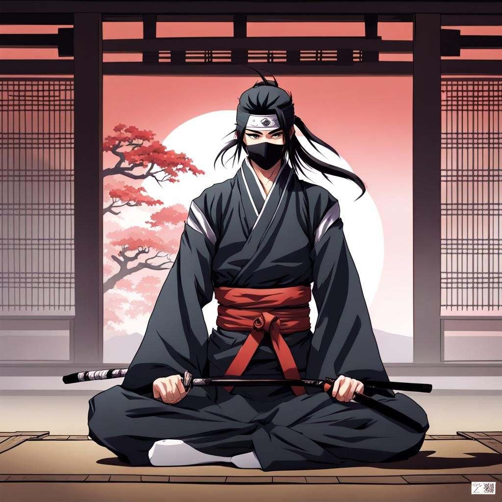 Ninja Meditating: Anime-Inspired Comic Art