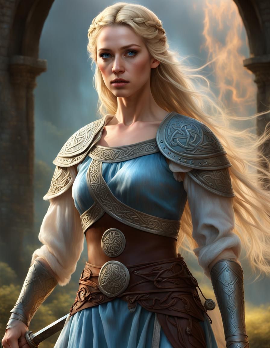 Celtic Princess with Sword in Detailed Digital Art