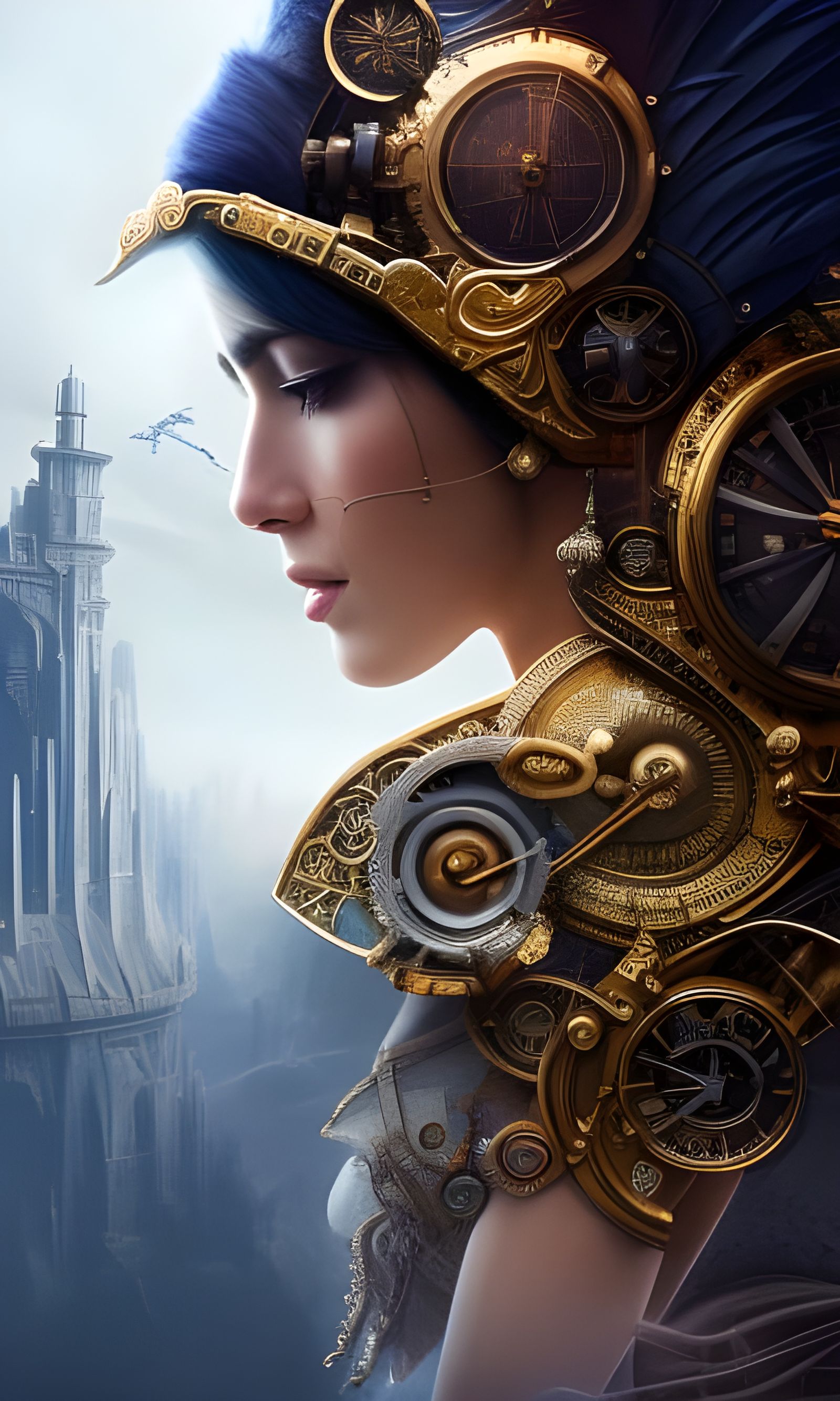 Steampunk Airship Captain in Ornate Collage Style