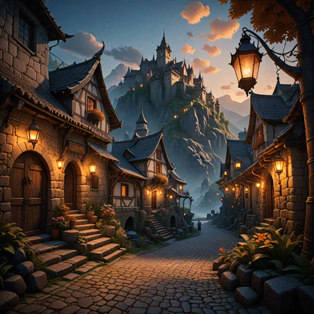 Dreamy Mountain Village Under Starlight