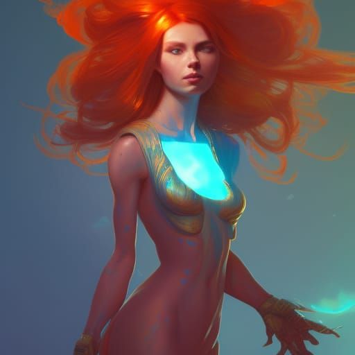 Redhead Alien Girl Phoenix: Hyperdetailed Concept Art