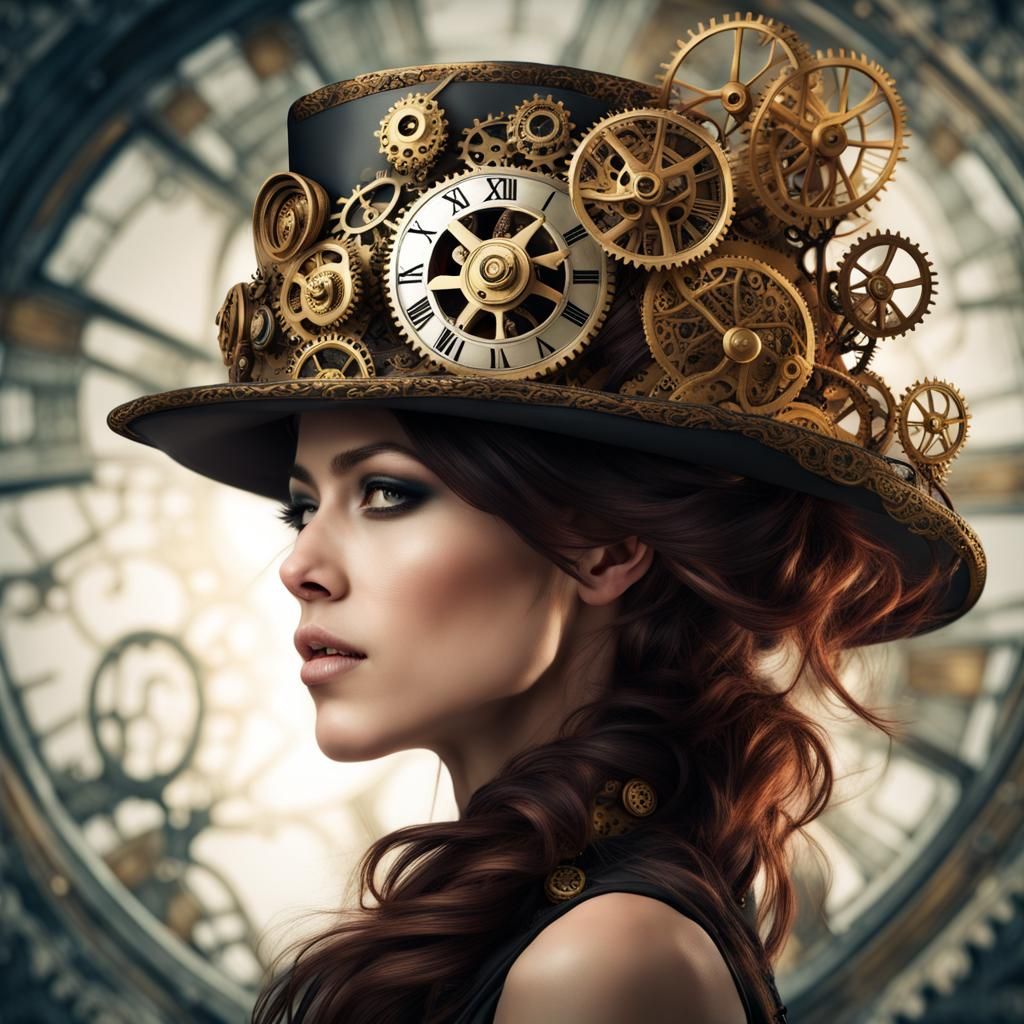 Steampunk Woman with Intricate Clockwork Hat
