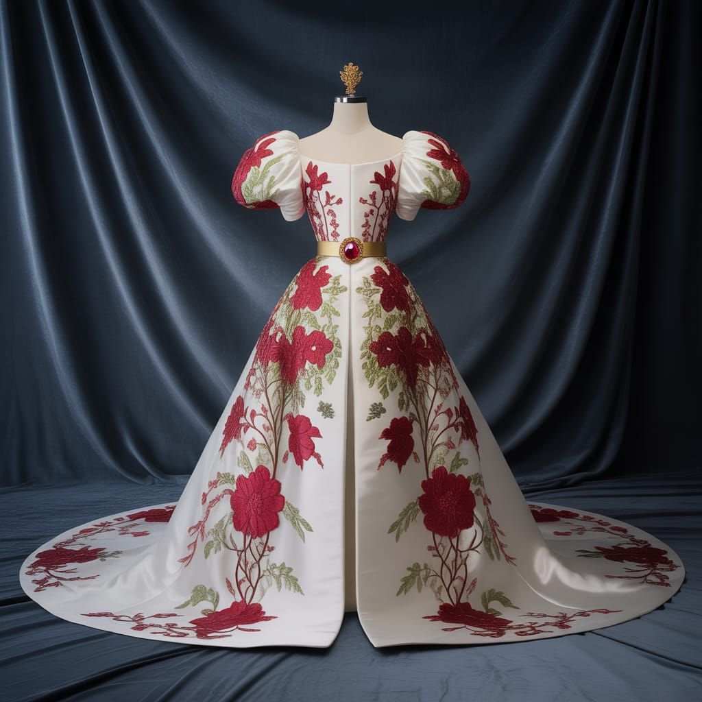 Crimson Bloom Dress: Haute Couture Portrait