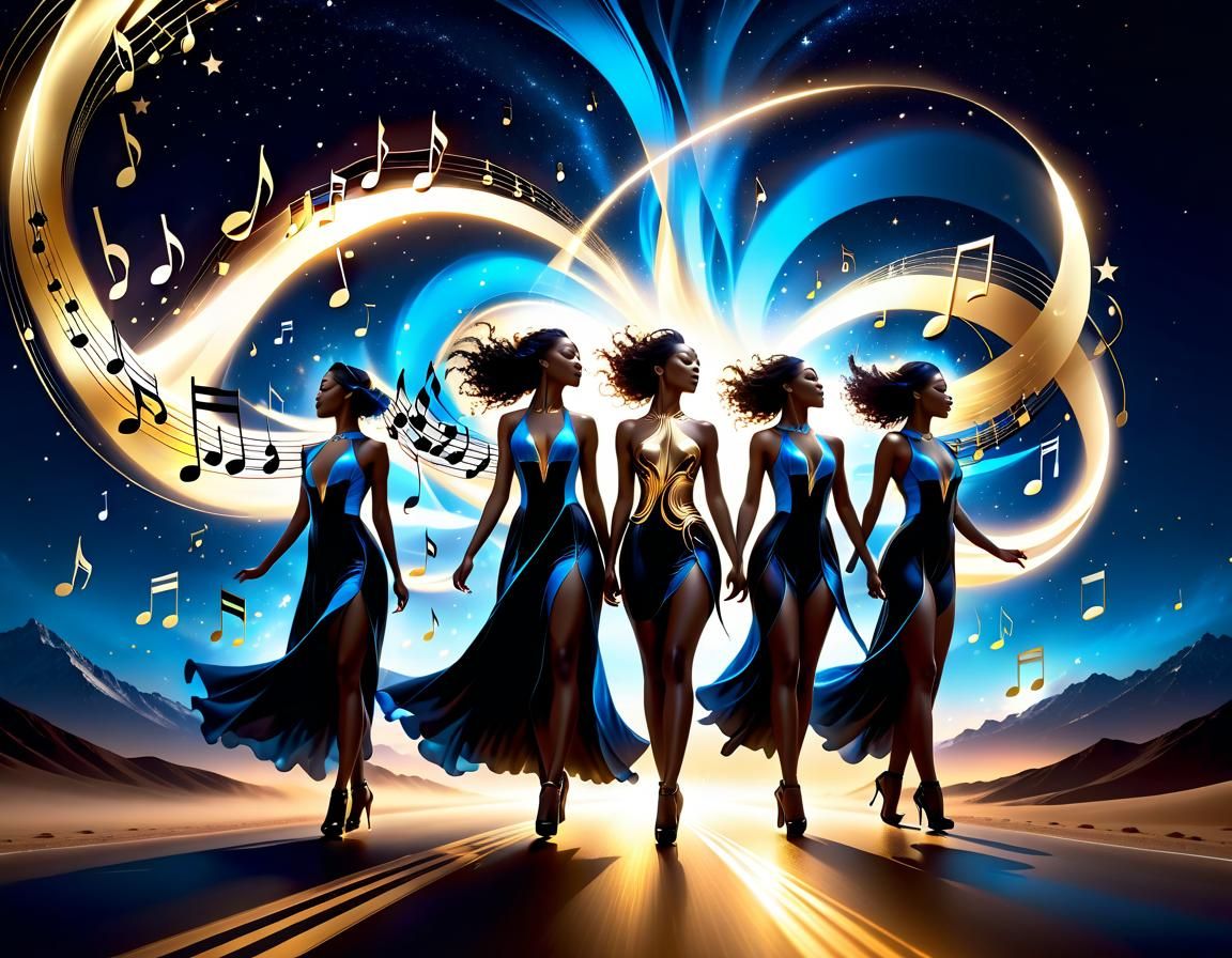 Musical Pathway Through Night Sky in Digital Art