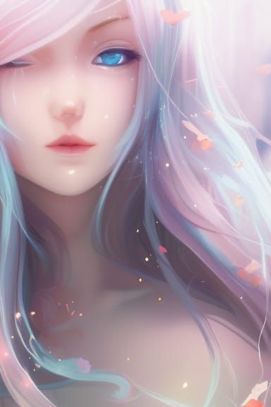 Elegant Anime Princess with Blue Hair and Flowers