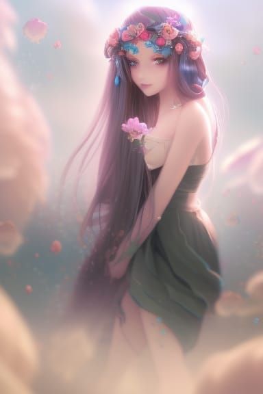 Anime Girl with Flowers in Hair