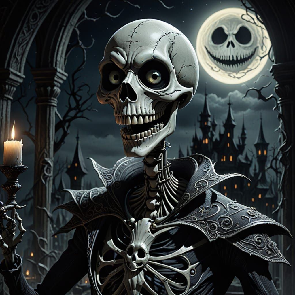 Jack Skellington Sings in Gothic Horror Etching Style