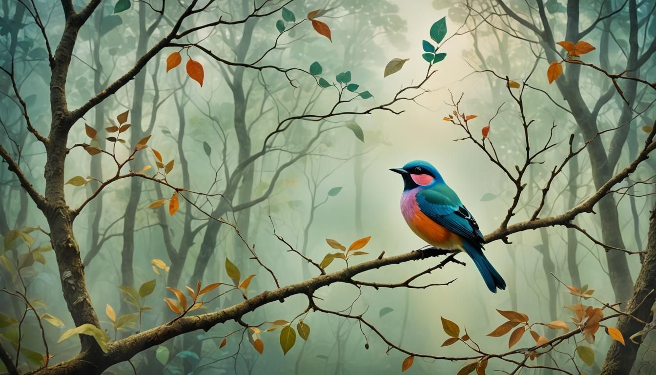 Mystical Bird Collage in Eileen Agar Style