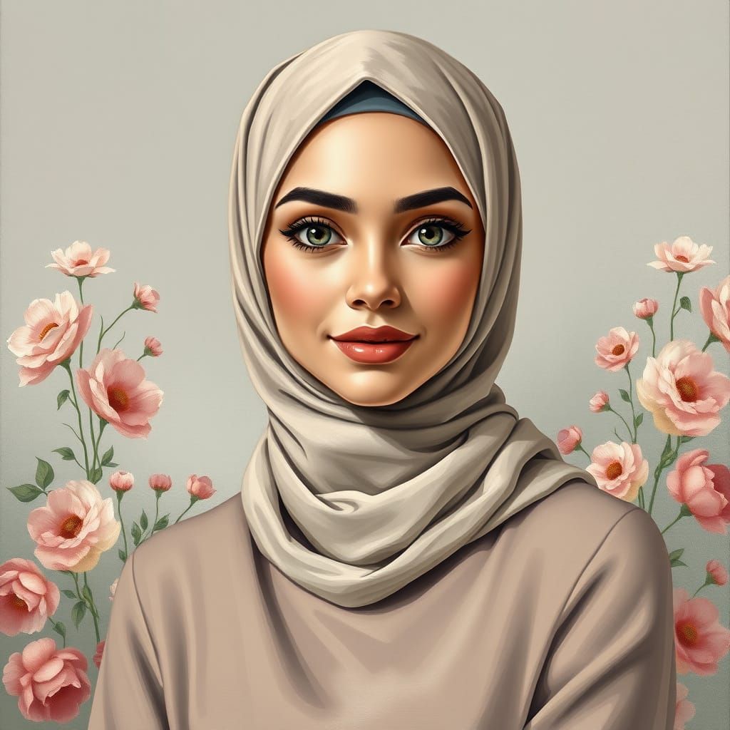 Elegant Hijabi Woman Portrait in Oil Painting Style