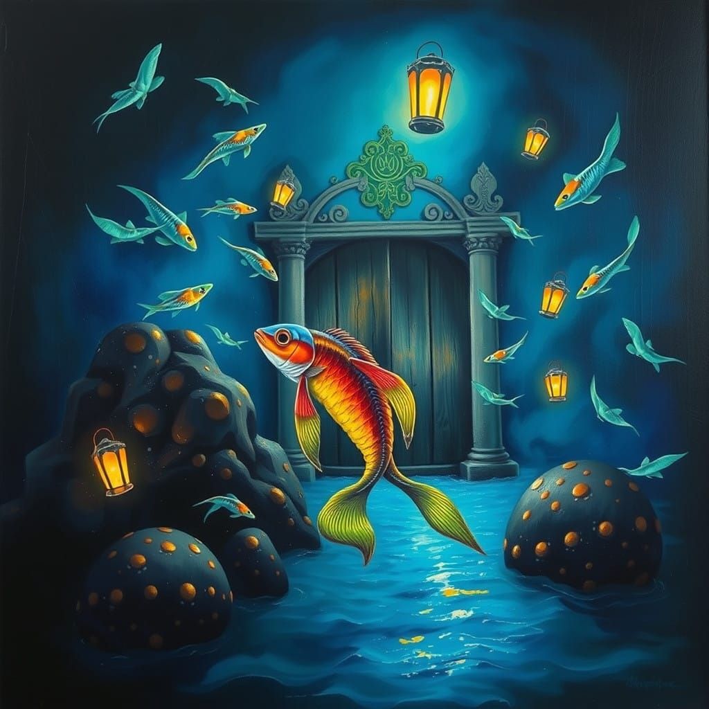 Surrealist Underwater Scene with Dali-Inspired Dreamlike Por...