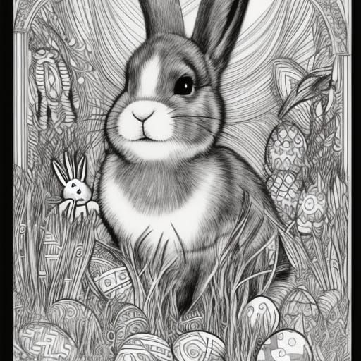Easter Bunny Coloring Page in Black and White