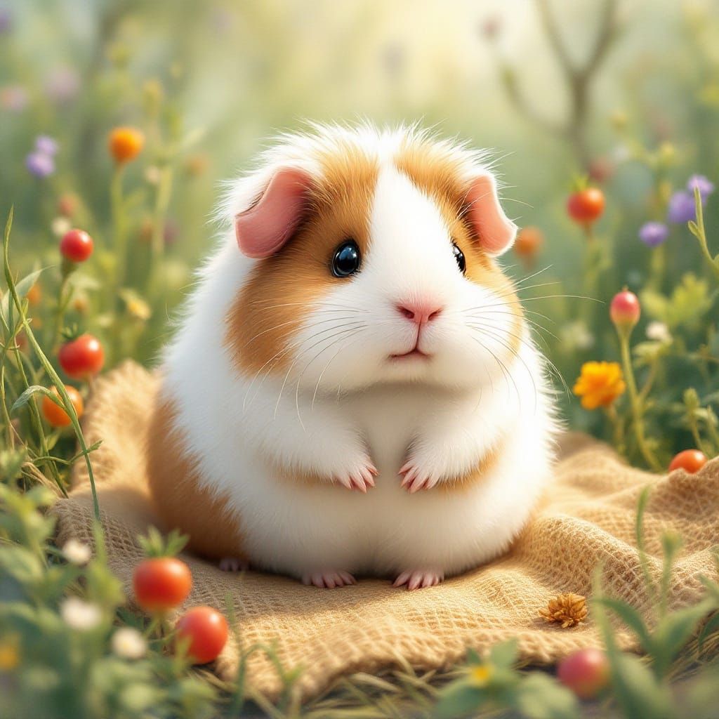 Whimsical Guinea Pig in Sunny Meadow