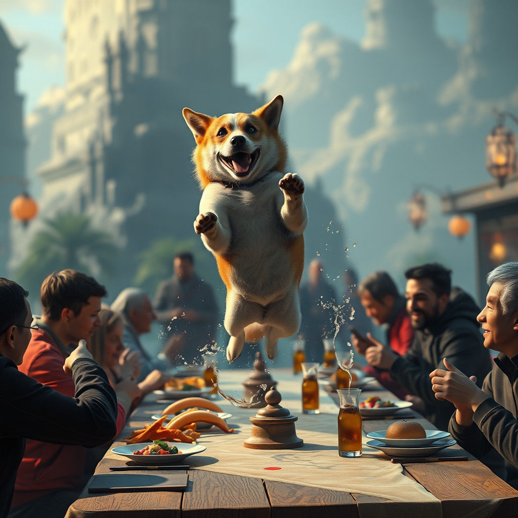 Dog's Dinner Interruption: A Detailed Matte Painting