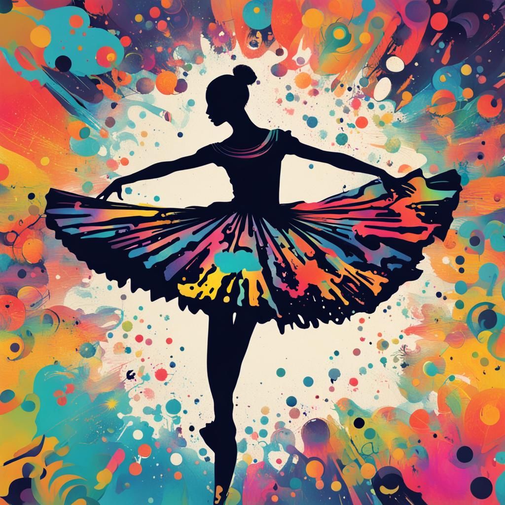 psychedelic colorful silhouette Ballerina synesthesia retrofuturism aetherpunk auroracore graffiti primitivism