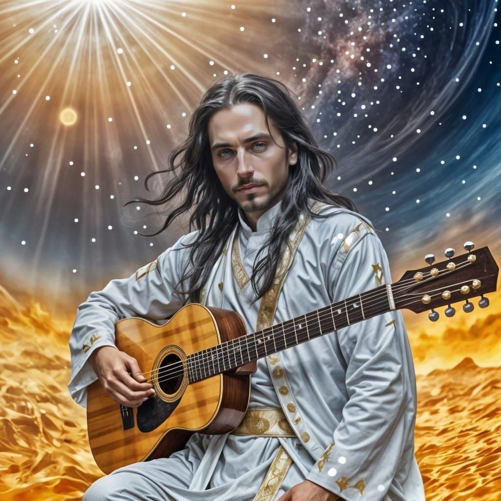 Victorious Sufi Warrior with Guitar in Universe