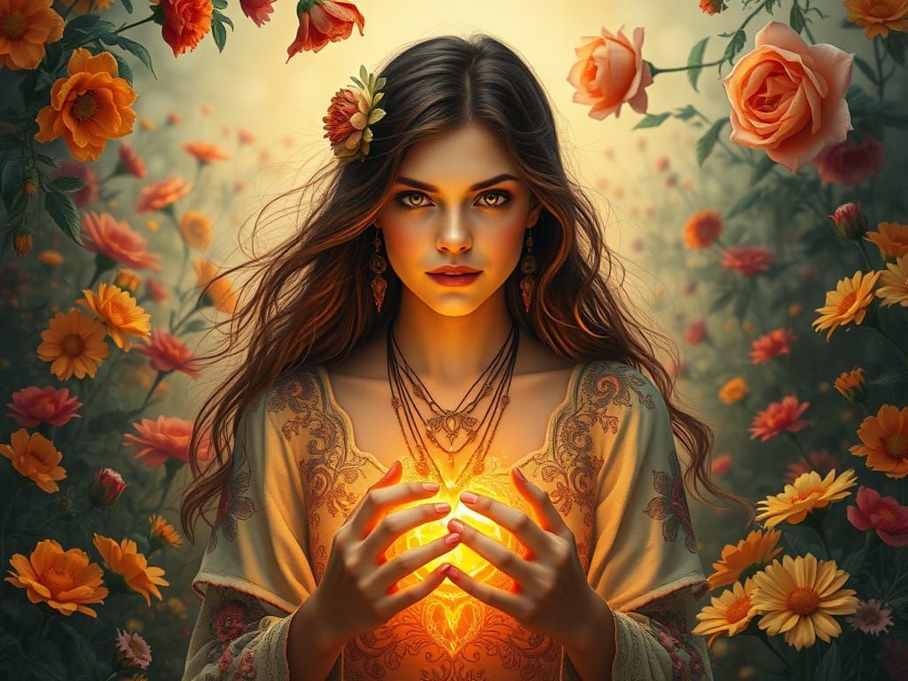 A Young Woman Radiates Inner Strength in a Vibrant, Ethereal...