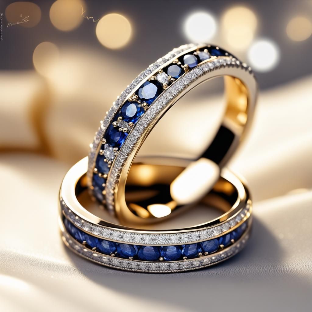Diamond and Sapphire Wedding Rings in Gold