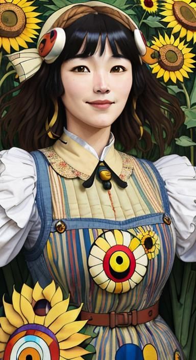 Art Deco Scarecrow Guarding Sunflower Garden