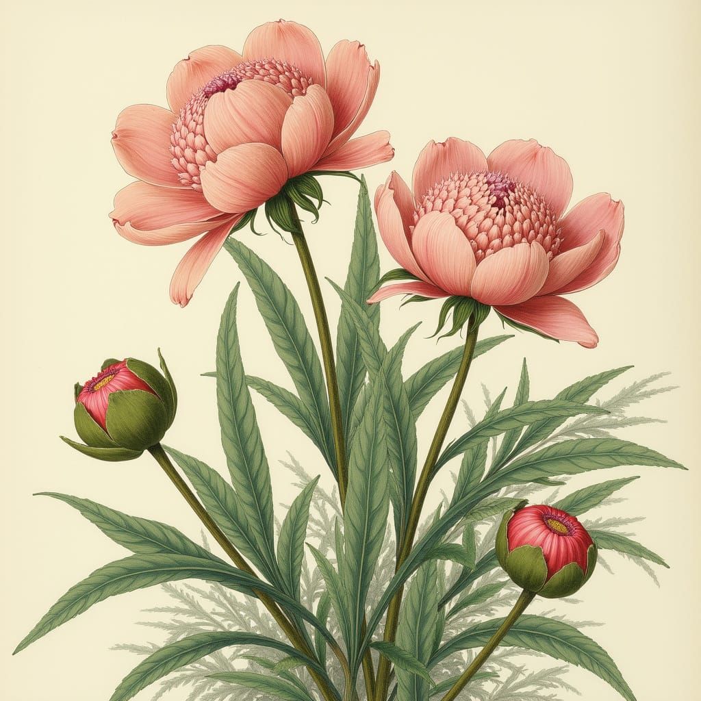 Delicate, flowers of the itoh peony plant