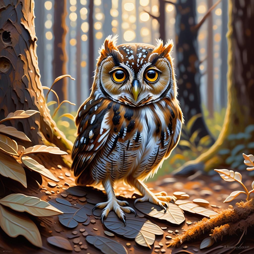 Elf Owl Hunting: Impressionist Oil Painting