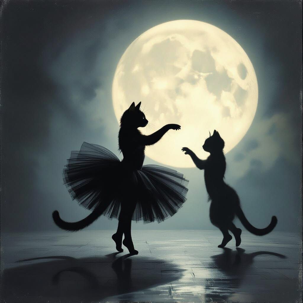 Black Cat's Surreal Moonlight Dance