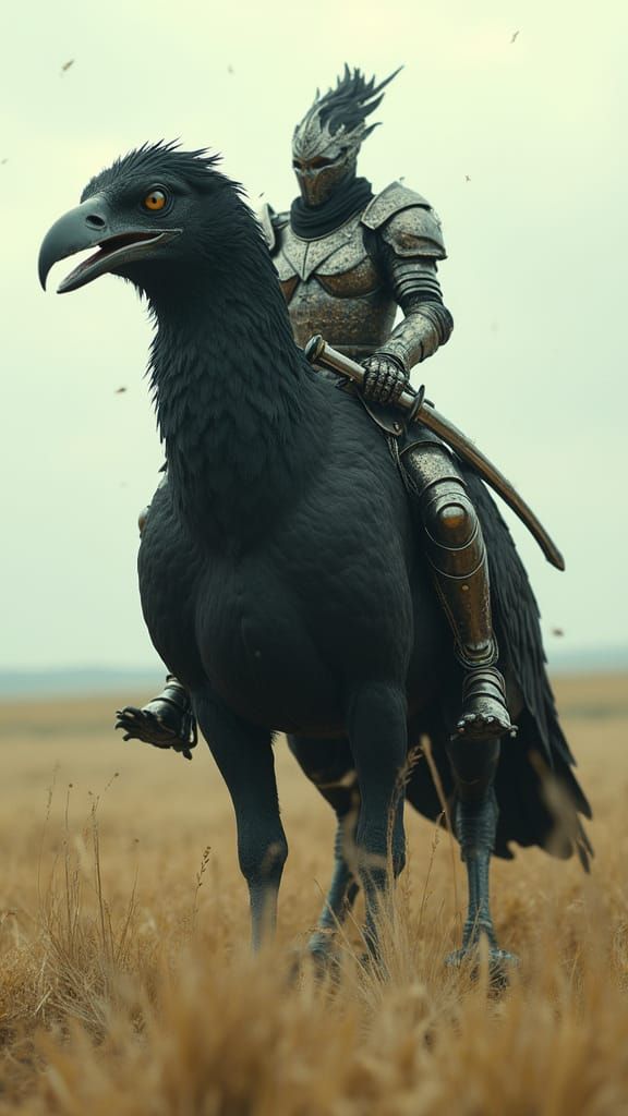 Armored Rider on Giant Bird, Cinematic 3D Tilt Shift