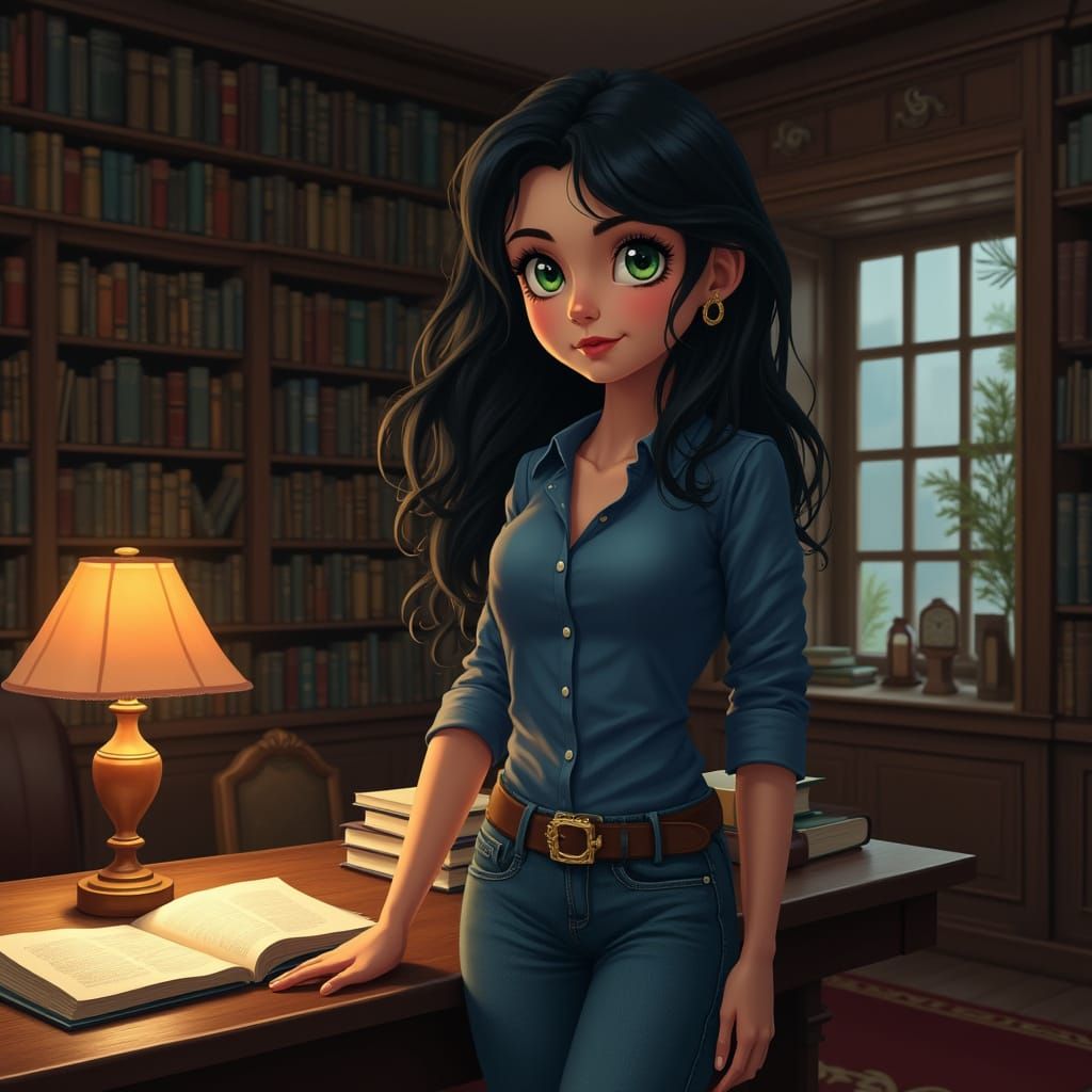 Cozy Old-Fashioned Study in a Traditional Library Setting