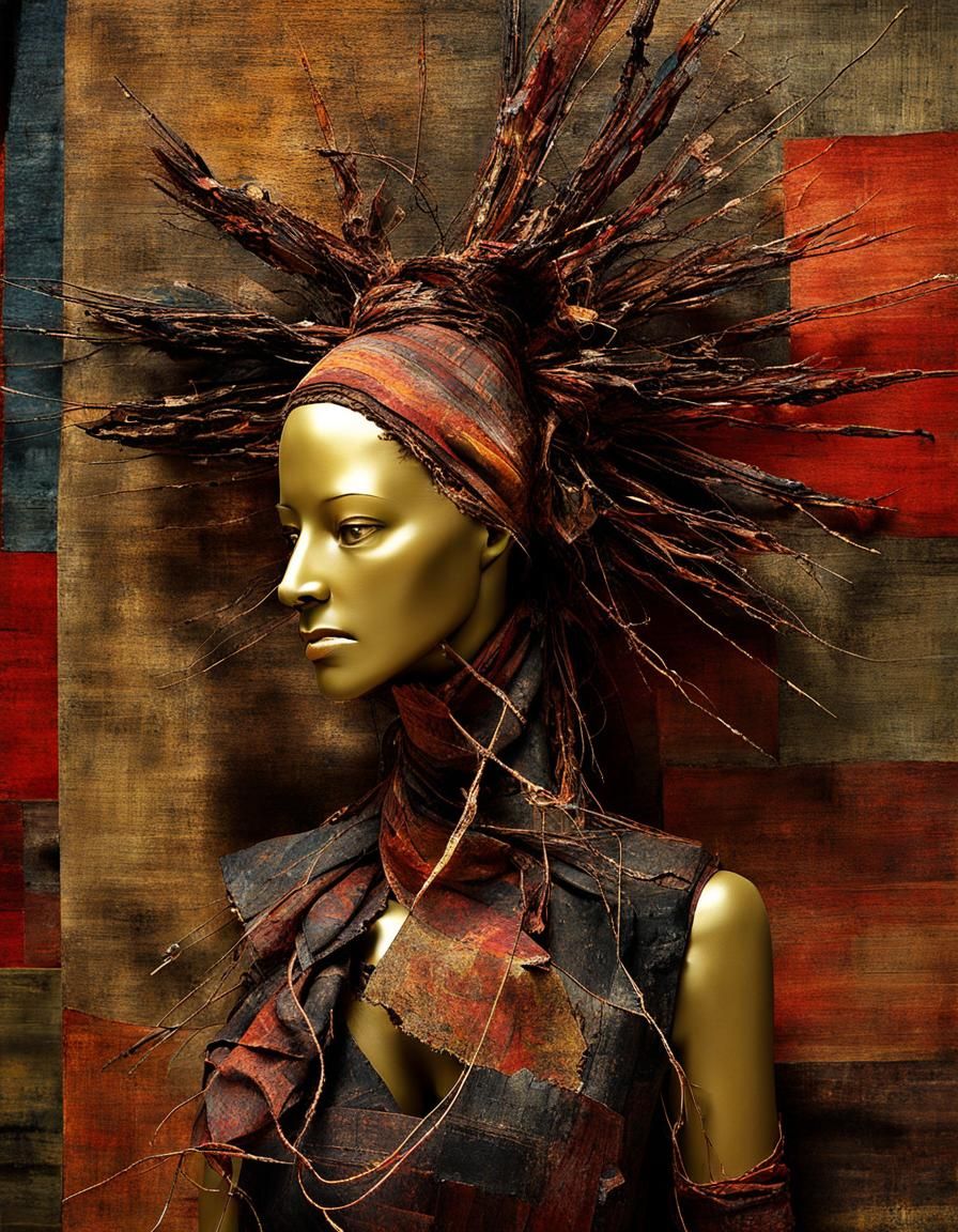 Abstract Textile Sculpture of Two Figures